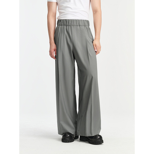 男士 UNICA 西裤 宽腰头精纺羊毛直筒裤 深灰色 HOMME