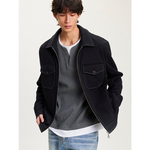 UNICA 阶复古凹造型_撞色明线迹设计夹克外套型男潮流 HOMME