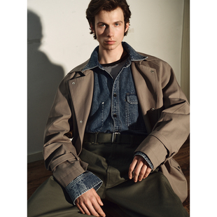 休闲通勤衬衫 日式 领廓形巴尔玛肯中长风衣 王星越同款 UNICAHOMME