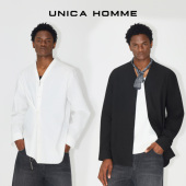 UNICA 外套男 廓形衬衫 HOMME 松弛腔调理念_白色黑色V领男士