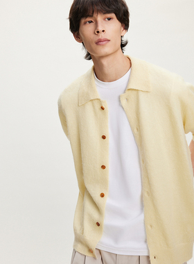 UNICA HOMME/明星同款 男士马海毛毛衣翻领蓬松绒感针织开衫男