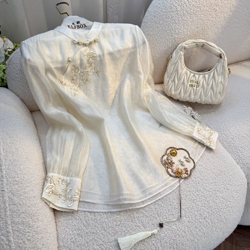 蔡蔡推荐《绣珠》秋季新款百搭气质时尚复古衬衫1509