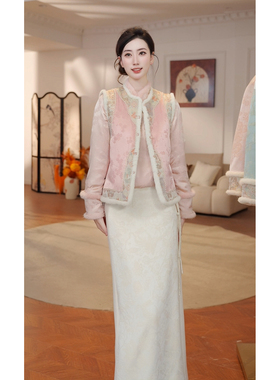 主播推荐《冬禧》彩棠仙驹桑蚕丝冬季中国风茶香宋锦马甲6625