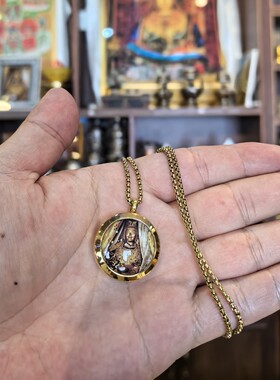西藏桑耶 莲师如我像吊坠 背面莲师心咒  钛钢材质（大圆）