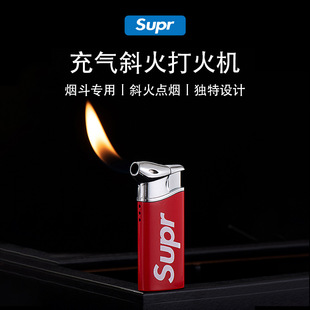 斜火点烟斗点烟丝抽旱烟专用打火机跨境外贸金属充气明火打火机潮