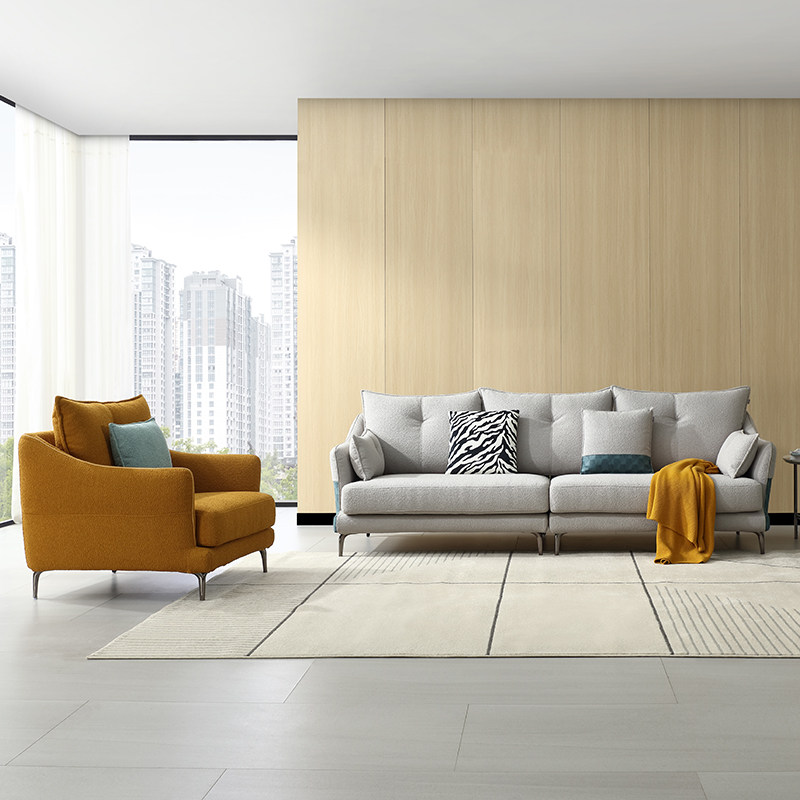 全友家居 正品 家私 21923 布洛克 羊毛卷布艺 简约 转角直排沙发
