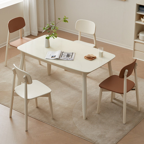 全友家居正品 门店同款 奶油风 FD0053  长方形亮光钢化玻璃餐桌