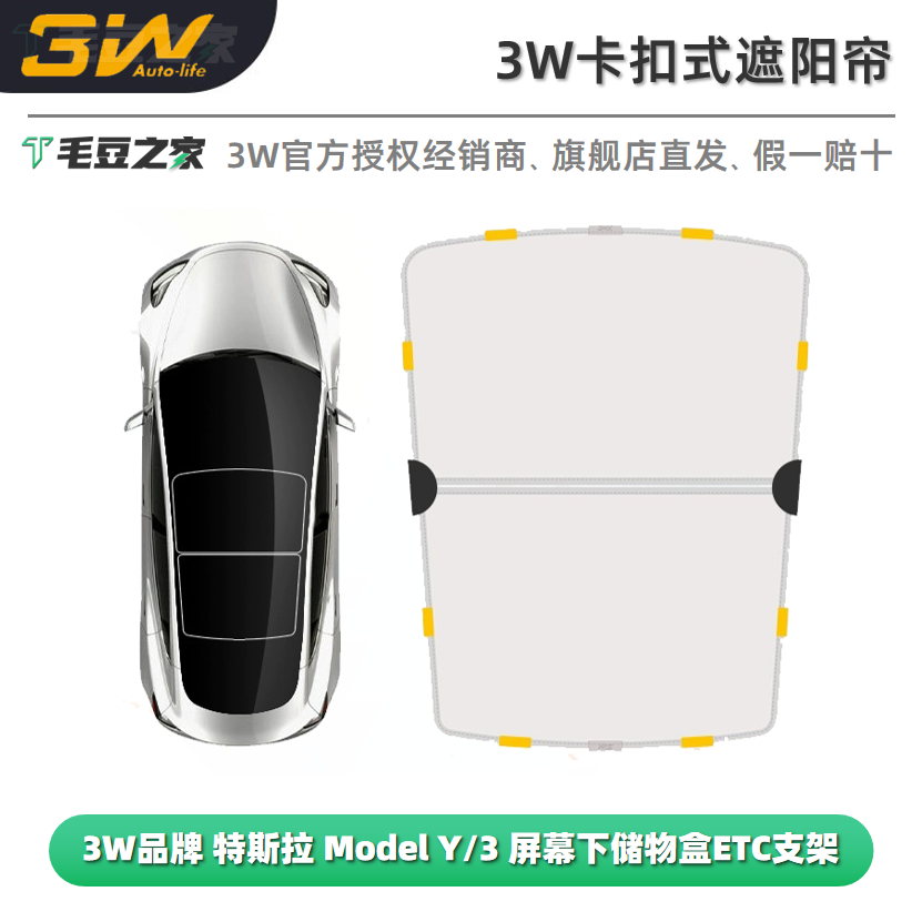 3W适用于特斯拉遮阳帘modelY/3焕新版天窗遮阳挡车顶防晒隔热天幕图片