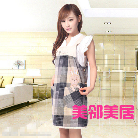 外贸全棉麻韩版时尚卡通可爱小熊小兔动物公主蕾丝背心款马甲围裙