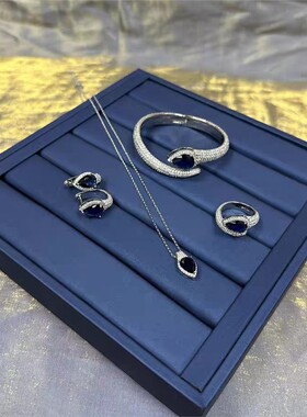 蓝色梨形戒指s925银女耳环