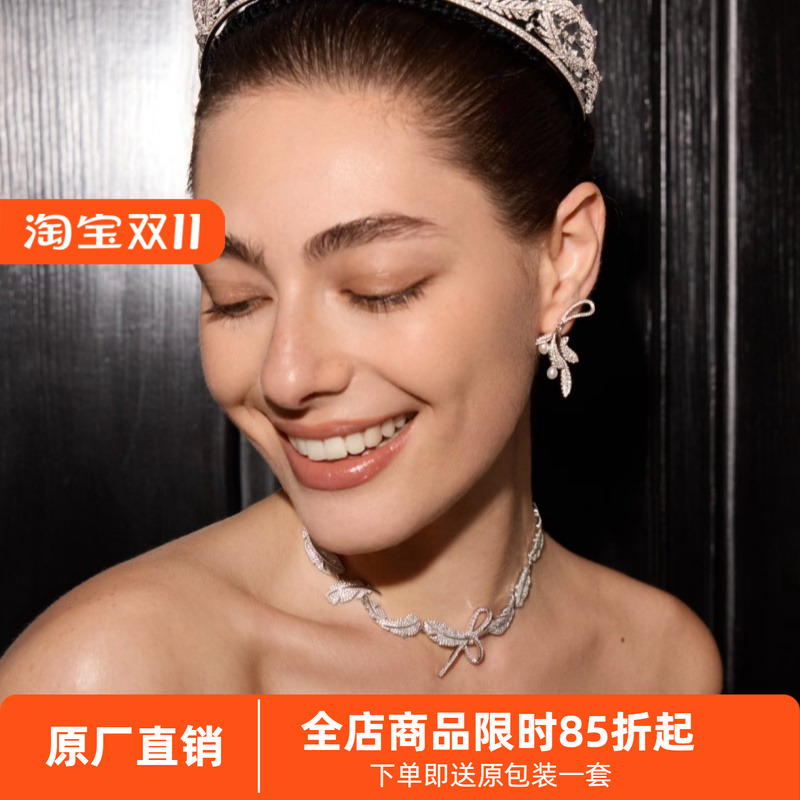 hefang纯银何方月桂叶珍珠耳环