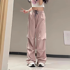 休闲工装裤女秋冬新款胖妹妹mm高腰宽松显瘦梨形身材垂感伞兵裤子