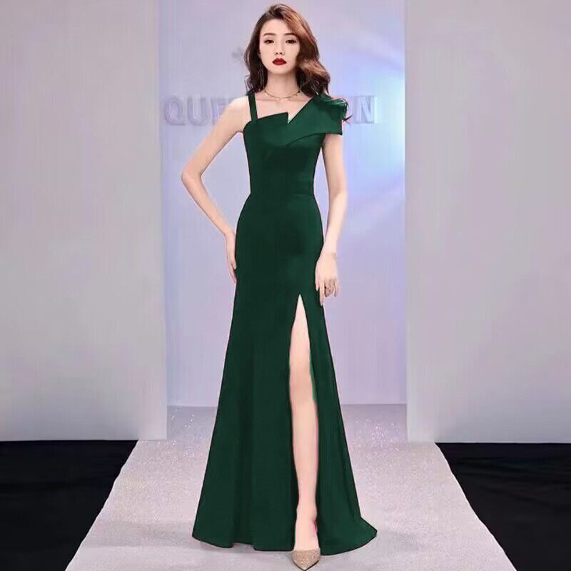 晚宴礼服女高级感露肩吊带黑色长款连衣裙气质显瘦减龄柔式工作服
