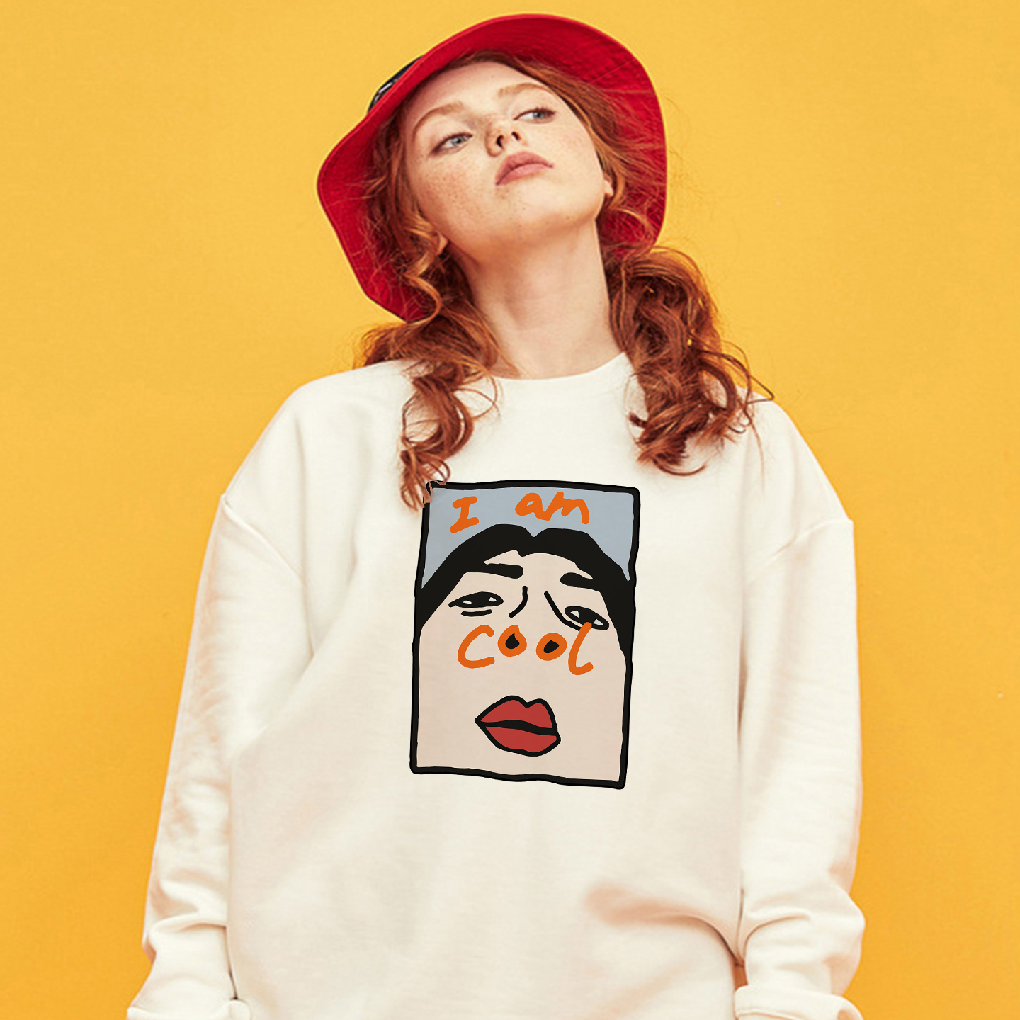 恶搞怪味少女印花宽松休闲青少年百搭个性卫衣男女外套连帽衫潮