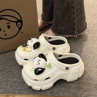 超厚底洞洞鞋 外穿防滑新款 德式 女款 透气 增高松糕包头沙滩凉鞋 拖鞋