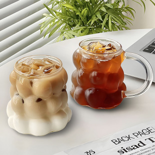 美式 咖啡杯耐热高硼硅带把牛奶拿铁杯水杯果 葡萄玻璃杯个性 ins风