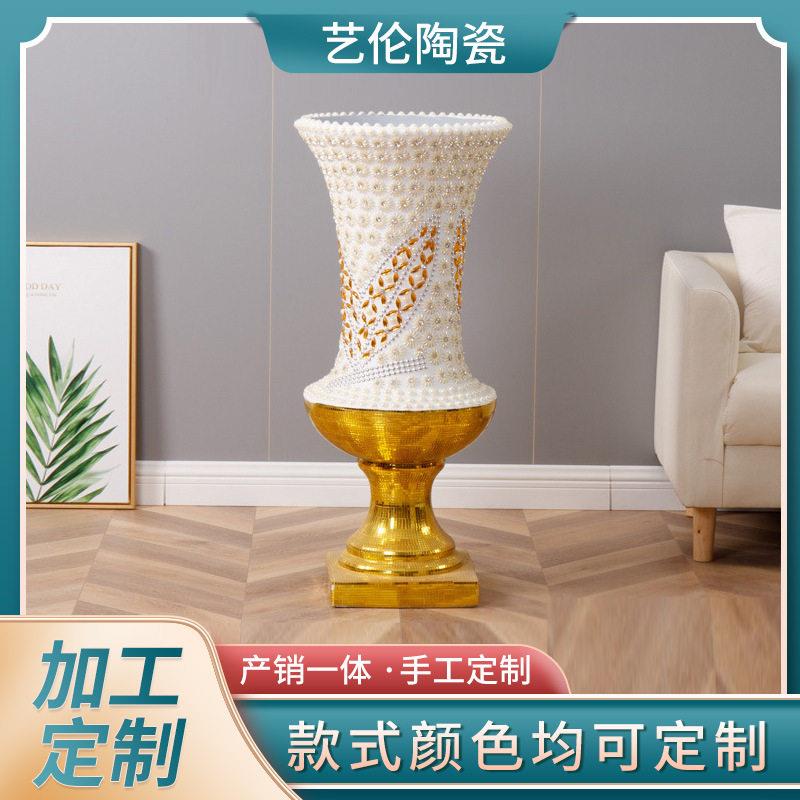 定制玻璃钢落地大花大口径花盆摆件客厅现装饰品干花插花花器