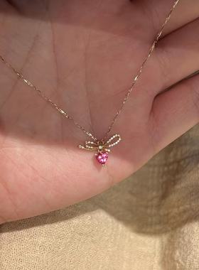 蝴蝶结小樱桃项链红宝石爱心吊坠小众轻锁骨链小红书爆款时尚项链