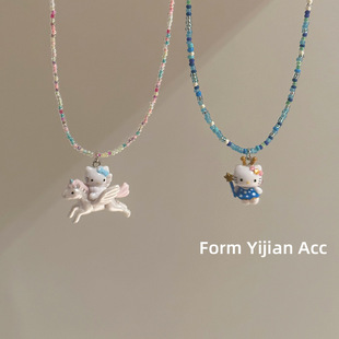 【天马行空】日系卡通项链女童公主彩色串珠可爱KT猫咪夏季项链