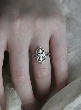 小红书爆款鸢尾花十字架拉丝戒指女轻奢高级感设计小众指环超美