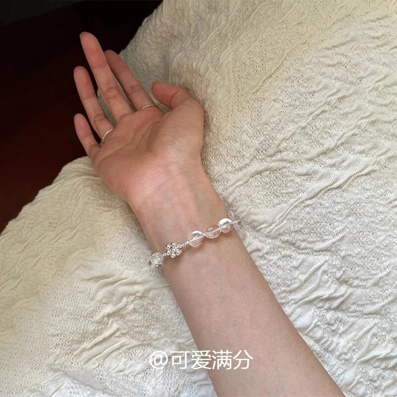 超美暴击!S925纯银果实吊坠手链精致高颜值天然随形白水晶手串