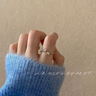 夏季2023新品做旧古着感麻花双子小星星戒指日系开口可调节2只A16