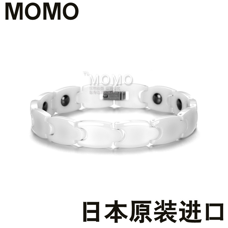 进口保健颈椎日本MOMO陶瓷磁珠钛金属项链正品纯白色锗钛磁石手链