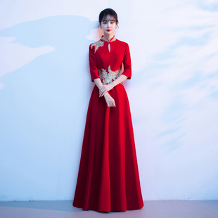 大合唱团演出服女长裙新款成人礼服中国风复古改良旗袍晚礼服表演