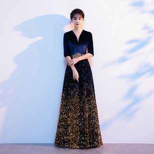 大合唱服演出服女长裙黑色成人合唱团比赛诗歌朗诵表秋冬演出礼服