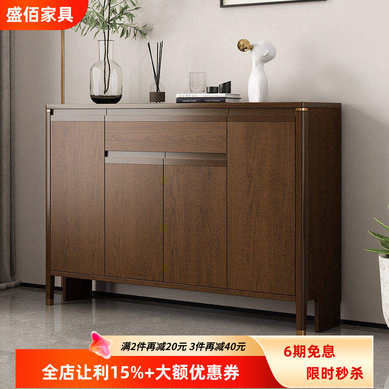 新中式家用多功能鞋柜新款客厅玄关柜入户门口全实木隔断柜大容量