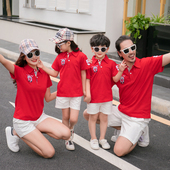 幼儿园亲子装 潮三口全家装 婴儿短袖 夏装 棉t恤 上衣新款 红色polo衫