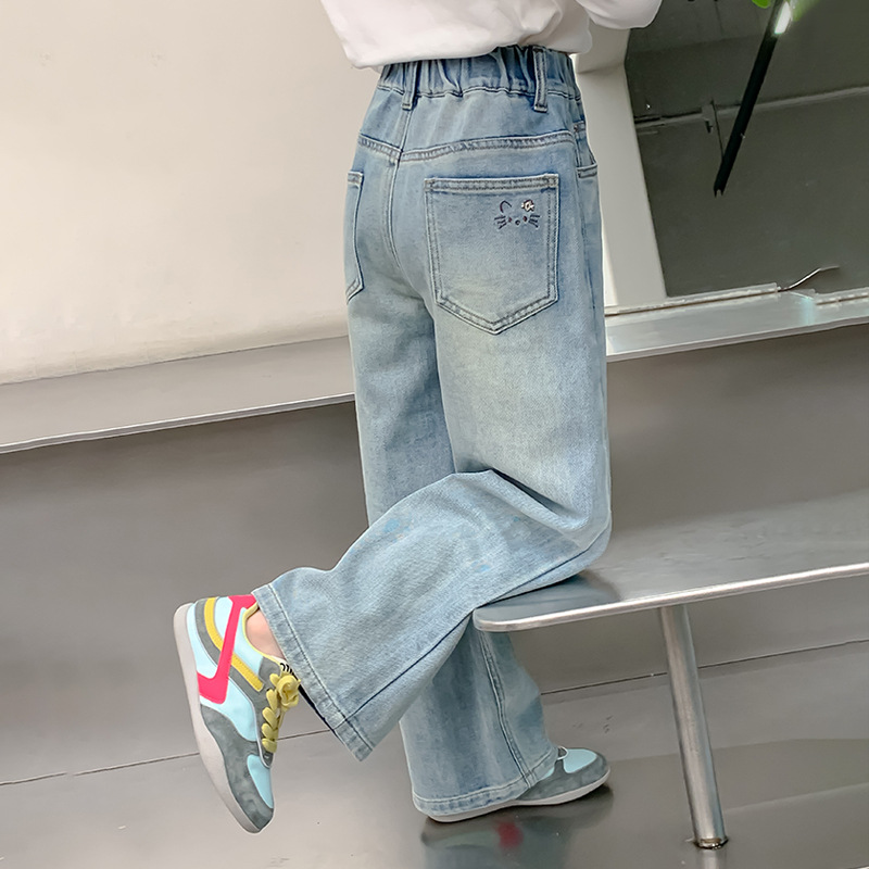 女童牛仔裤2025春季新款儿童韩版洋气裤子中大童春秋休闲直筒长裤