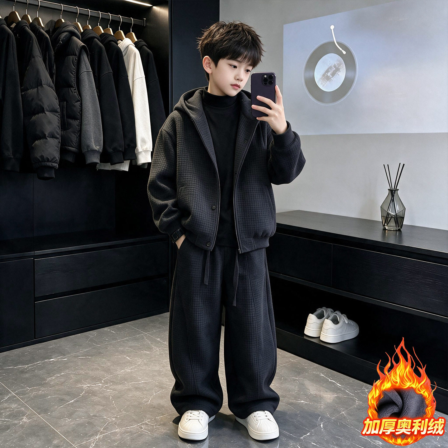 男童冬装加绒套装秋冬款2026新款运动衣服加厚男孩中大儿童冬季潮