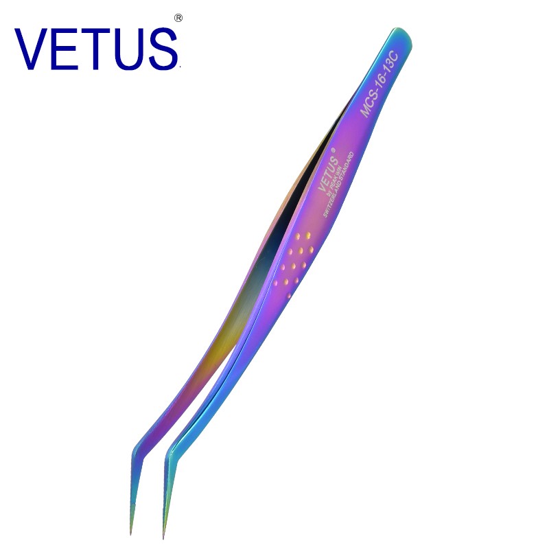 加长高低面防滑炫彩金羽夹美容镊子MCS16-13C化妆师专用假睫毛开