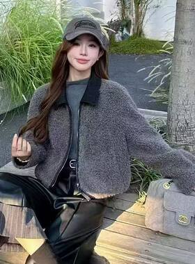 2025冬季新款毛毛外套宽松翻领皮毛一体韩版羊羔毛外套女短款上衣