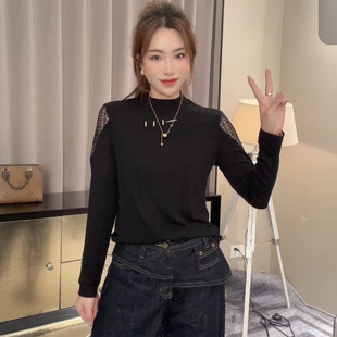 设计感飘带字母烫钻长袖T恤女2026秋季新款时尚百搭显瘦上衣小衫