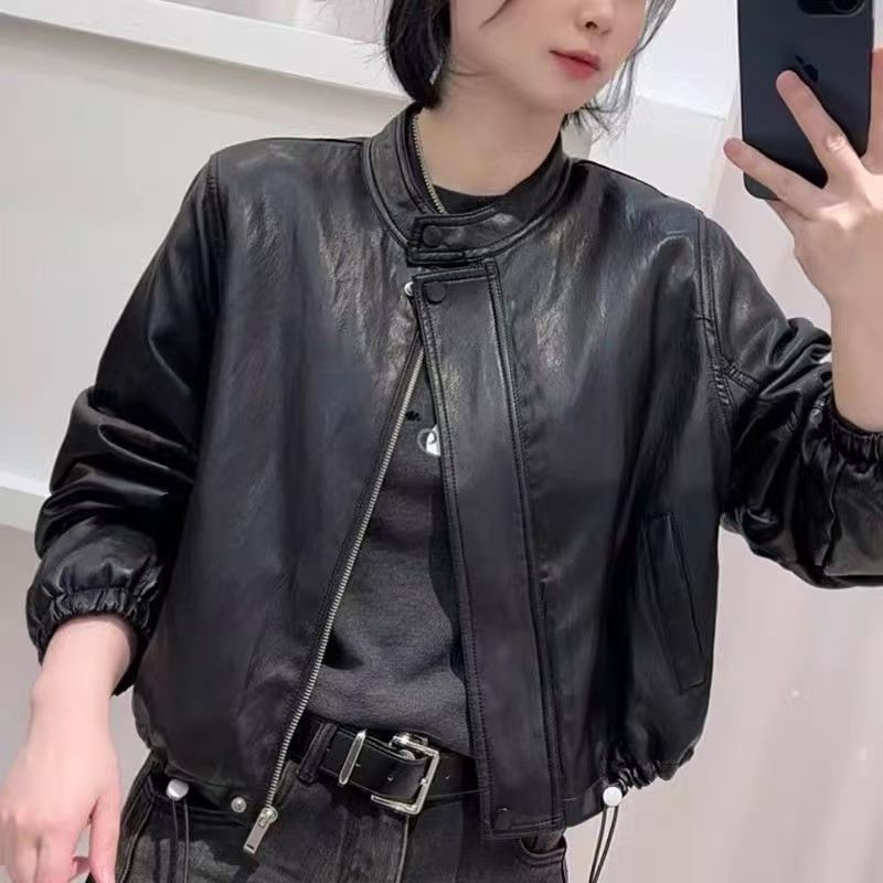 皮衣短款外套女2025加厚秋冬时尚新款加绒立领洋气百搭皮夹克上衣