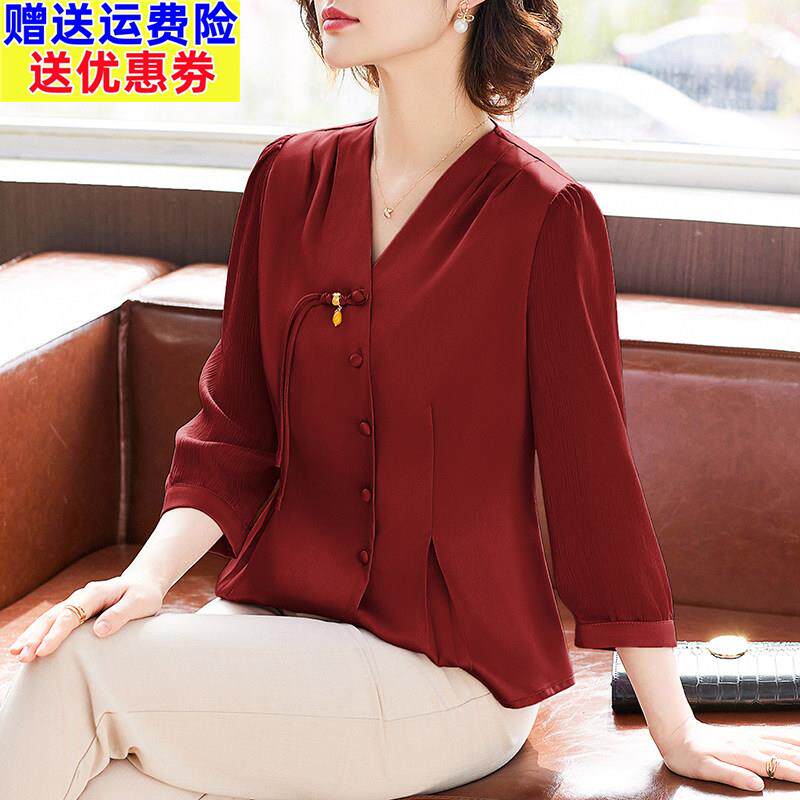 母亲节新中式妈妈夏装国风衬衫2026新款中老年女装七分袖T恤小衫