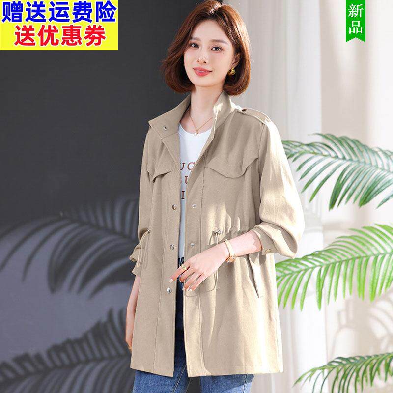 妈妈风衣中长款外套时尚洋气中老年女装春秋纯色高档奶奶休闲上衣