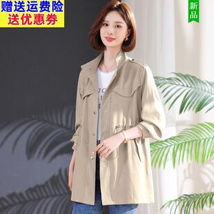 妈妈风衣中长款外套时尚洋气中老年女装春秋纯色高档奶奶休闲上衣