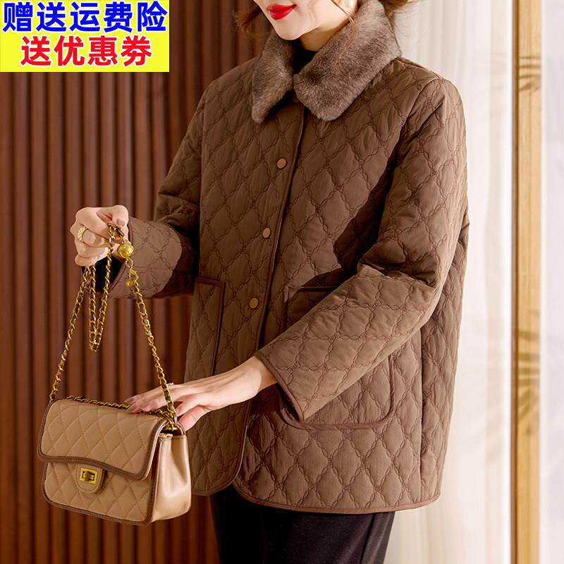 妈妈冬装时尚短款羽绒棉服2025新款中老年女装冬季翻领保暖小棉袄