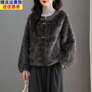 水貂绒皮草大衣外套女开衫圆领短款高腰小个子卡腰2025新款秋冬装