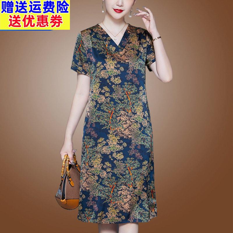 高端杭州真丝洋装女2025夏季新款中老年妈妈装香云纱桑蚕丝裙子