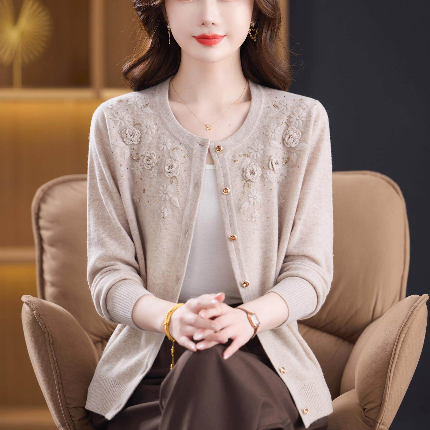 端庄气质中年妈妈装100%纯羊绒开衫毛衣贵夫人中老年女羊毛衫上衣,女装/女士精品,羊绒衫,淘宝优惠券,粉丝福利购,淘宝优惠卷