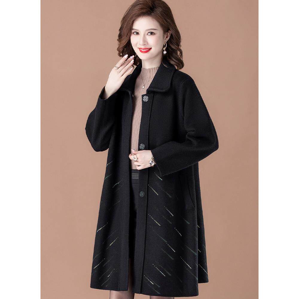 胖mm200斤加肥加大码秋冬新款毛呢外套女妈妈中长款双面羊绒大衣