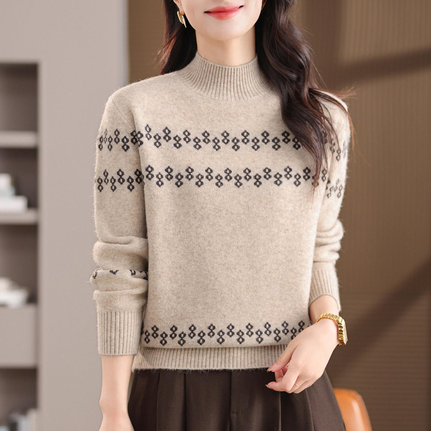 半高领毛衣女秋冬提花2025冬季新款宽松洋气百搭针织打底衫羊毛衫