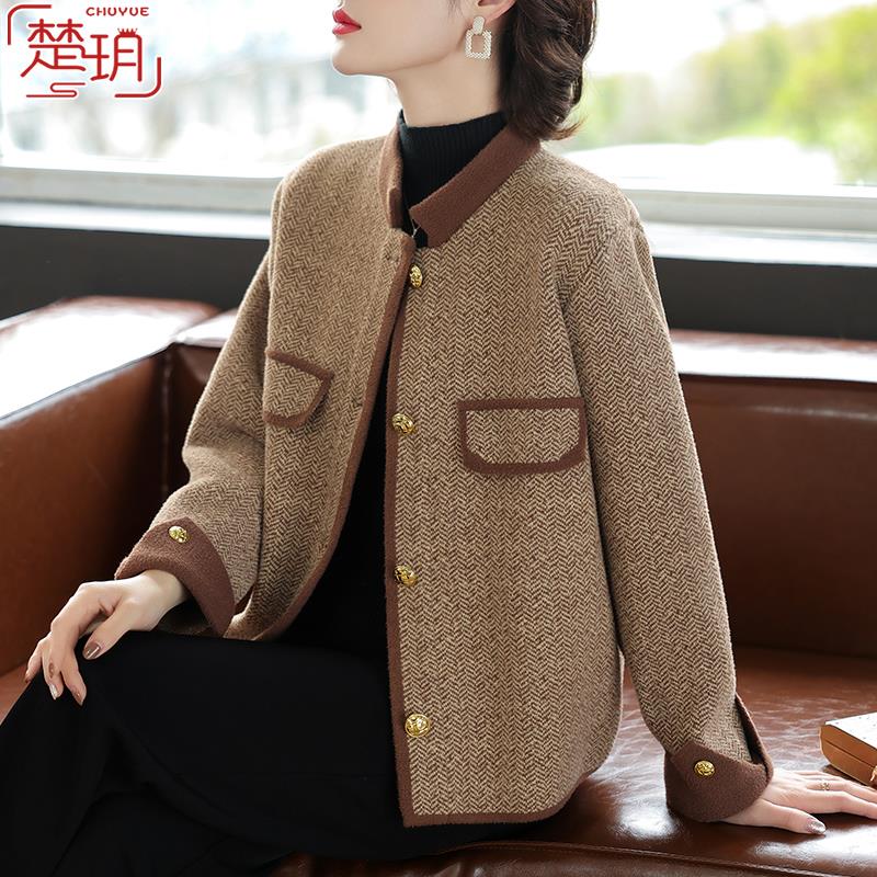中年妈妈春装外套2025新款洋气上衣中老年女秋冬季时尚毛呢子套装