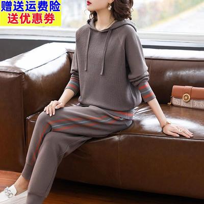 妈妈装连帽休闲 厚棉中年春秋装两件套中老年女士显瘦两件套运动