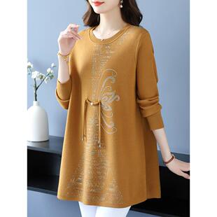 妈妈秋冬新款中长款毛衣洋气国风加大码羊毛衫女宽松时尚针织上衣