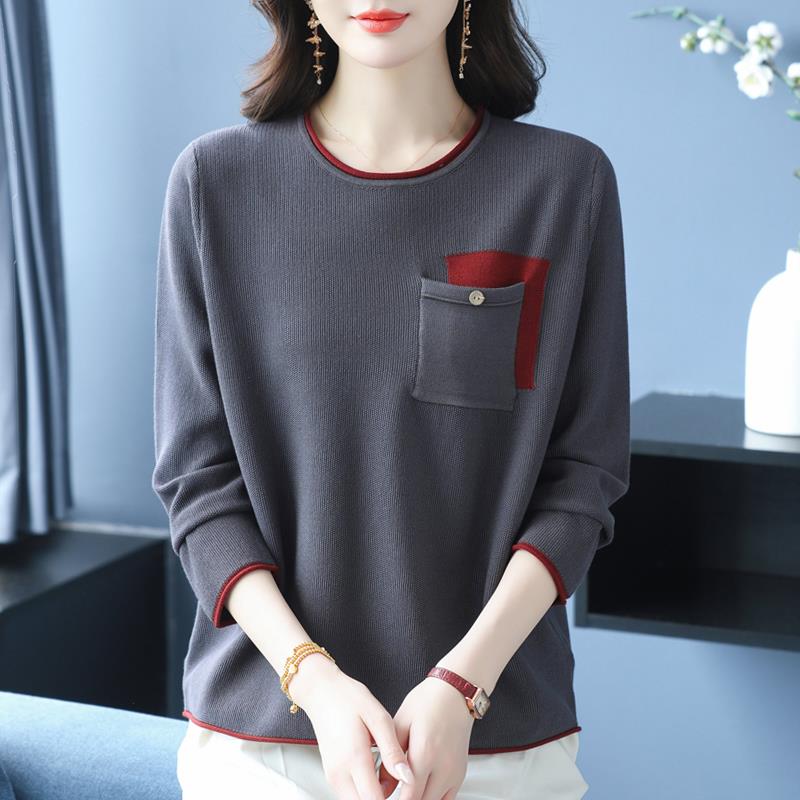 胖妈妈秋季新款上衣休闲时尚加大码圆领针织衫宽松遮肚长袖T恤女